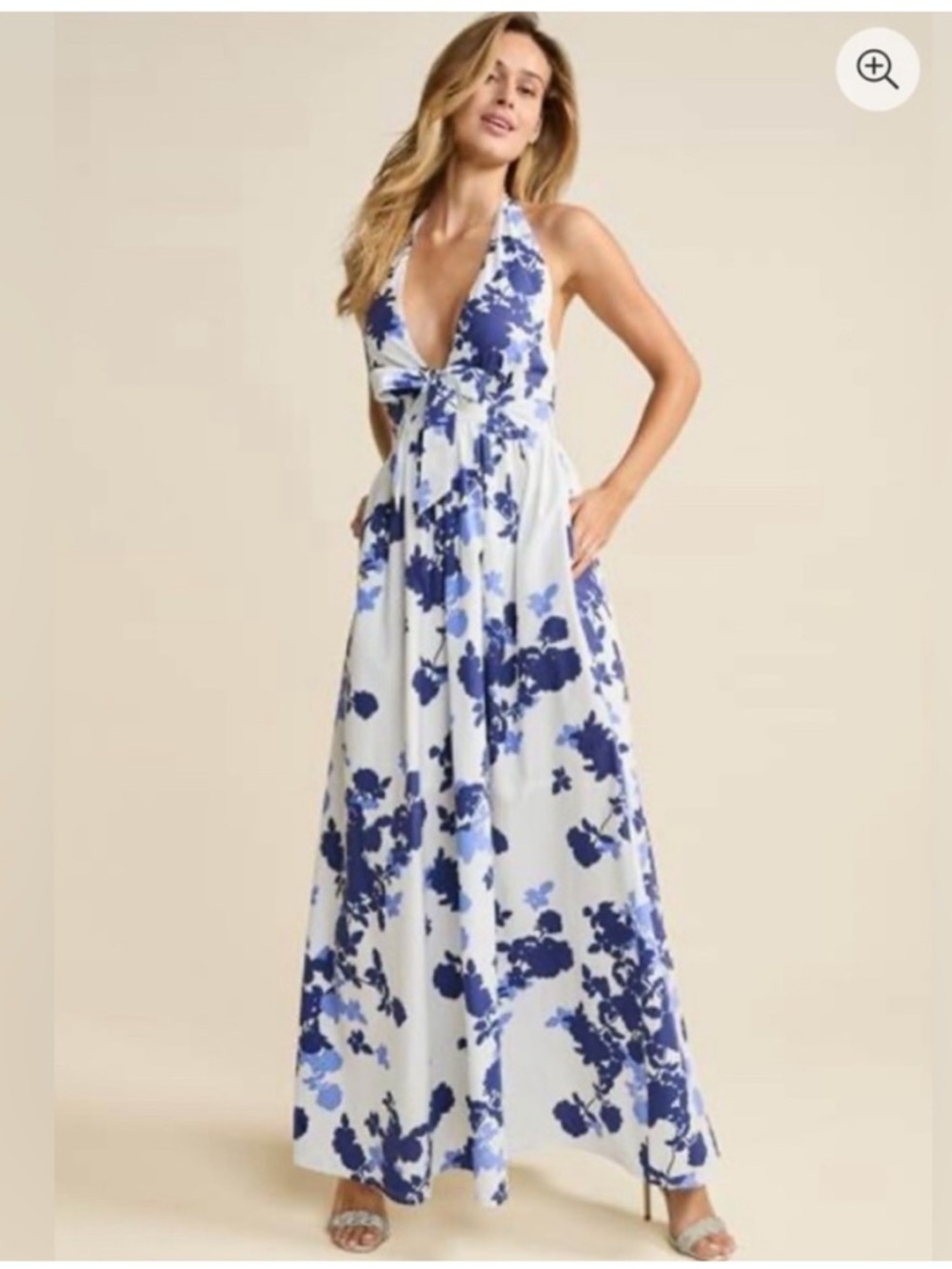 Venus Sz 12 halter neck white and blue floral maxi dress